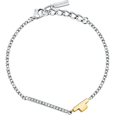 Trussardi - Ocelový bicolor náramek se zirkony T-Logo TJAXC23