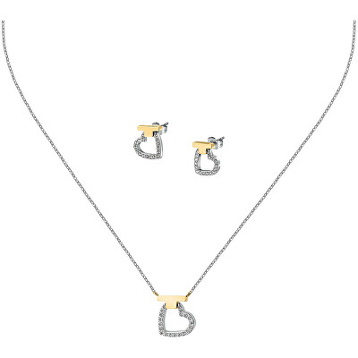 Trussardi - Ocelový set bicolor šperků se zirkony T-Logo TJAXC51 (náhrdelník, náušnice)