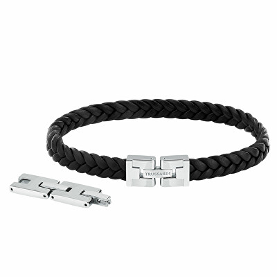 Trussardi - Originální černý kožený náramek T-Leather TJAXV19