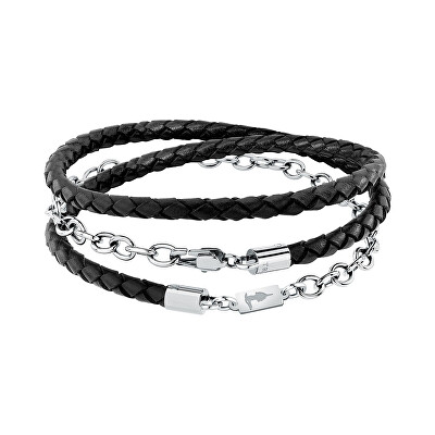 Trussardi - Pánský náramek z černé kůže a oceli T-Leather TJAXZ17