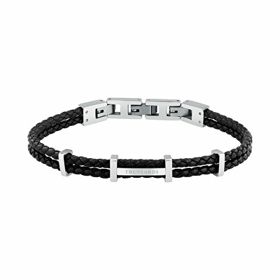 Trussardi - Pánský náramek z pletené černé kůže T-Leather TJAXZ13