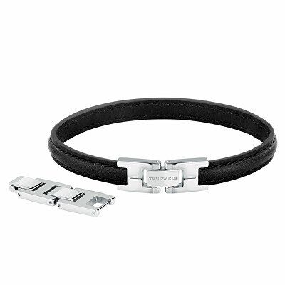 Trussardi - Stylový černý kožený náramek T-Leather TJAXZ03