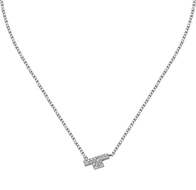Trussardi - Třpytivý ocelový náhrdelník se zirkony T-Logo TJAXC11
