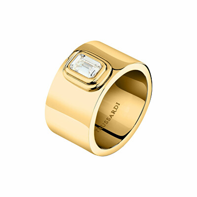 Trussardi - Třpytivý pozlacený prsten z oceli T-Design TJAYV0201