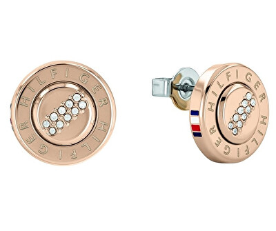 Tommy Hilfiger - Bronzové ocelové náušnice pecky s krystaly 2780613