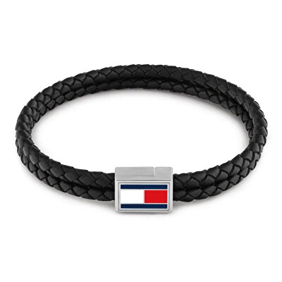 Tommy Hilfiger - Čierny dvojitý kožený náramok pre mužov 2790755