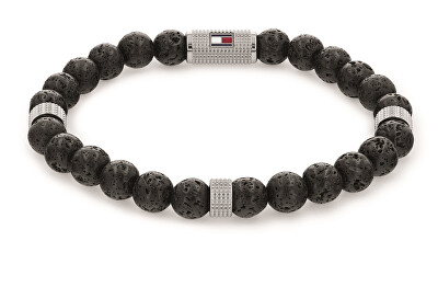 Tommy Hilfiger - Černý korálkový náramek z lávového kamene 2790435