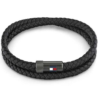 Tommy Hilfiger - Černý kožený náramek s ocelovým zapínáním Casual Core 2790262
