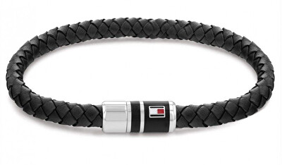 Tommy Hilfiger - Černý kožený náramek s ocelovým zapínáním 2790293