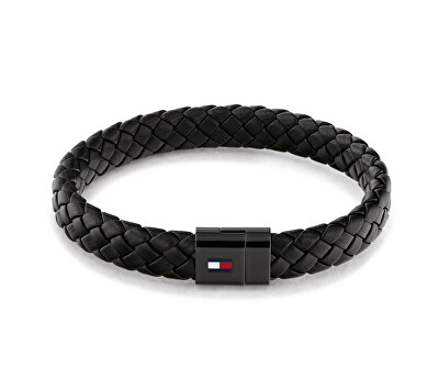 Tommy Hilfiger - Černý kožený náramek s ocelovým zapínáním 2790331