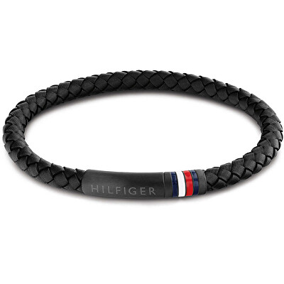 Tommy Hilfiger - Černý kožený náramek s ocelovým zapínáním 2790403