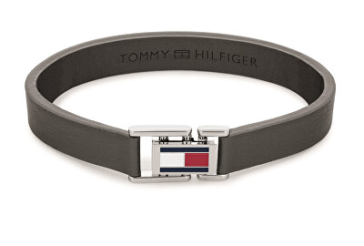 Tommy Hilfiger - Šedý kožený náramek s ocelovým zapínáním 2790428