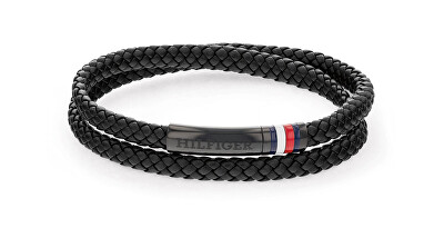 Tommy Hilfiger - Černý kožený náramek s ocelovým zapínáním 2790552