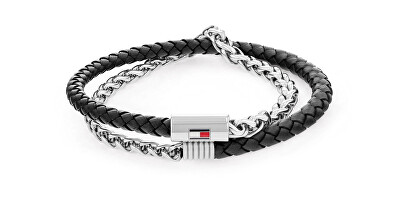 Tommy Hilfiger - Dvojitý náramek z kůže a oceli 2790562