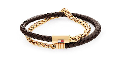 Tommy Hilfiger - Dvojitý náramek z kůže a pozlacené oceli 2790563