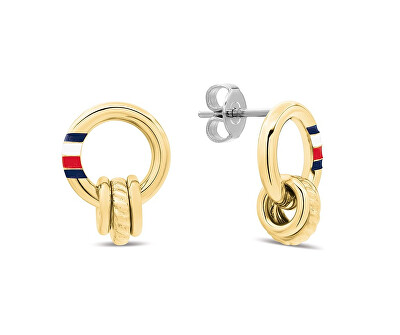 Tommy Hilfiger - Elegantní pozlacené náušnice s trikolórou 2781062