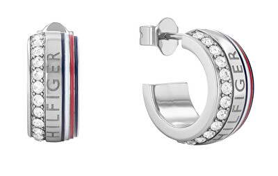 Tommy Hilfiger - Luxusní ocelové náušnice kruhy s krystaly 2780623