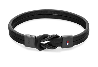 Tommy Hilfiger - Moderní náramek z černé kůže Braided Knot 2790442