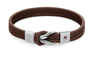 Tommy Hilfiger - Moderný náramok z hnedej kože Braided Knot 2790441