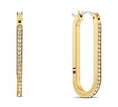 Tommy Hilfiger - Oválné pozlacené náušnice s krystaly Dog Tag 2780866