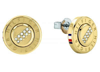 Tommy Hilfiger - Pozlátené oceľové náušnice kôstky s kryštálmi 2780646