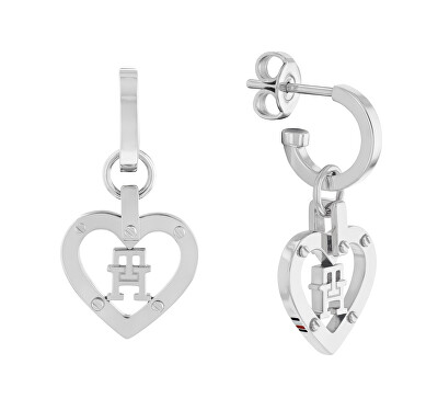 Tommy Hilfiger - Slušivé kruhové náušnice se srdíčky Monogram Heart 2780923