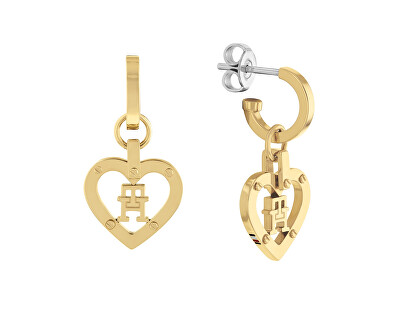 Tommy Hilfiger - Slušivé kruhové náušnice se srdíčky Monogram Heart 2780924