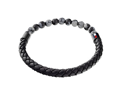 Tommy Hilfiger - Originální kožený náramek s obsidiánem 2790473
