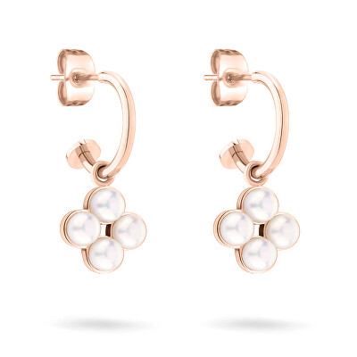 Tamaris - Slušivé bronzové kruhové náušnice 2v1 Flower Pearl TJ-0522-E-23