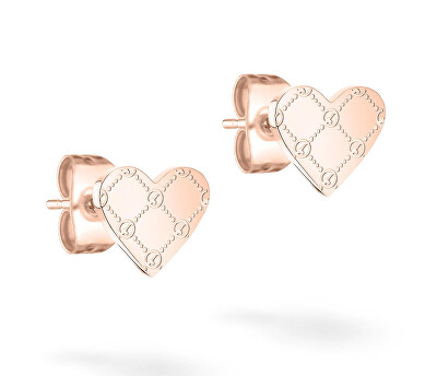 Tamaris - Srdíčkové bronzové náušnice z oceli Logomania Heart TJ-0533-E-08