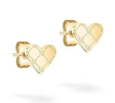 Tamaris - Srdíčkové pozlacené náušnice z oceli Logomania Heart TJ-0532-E-08