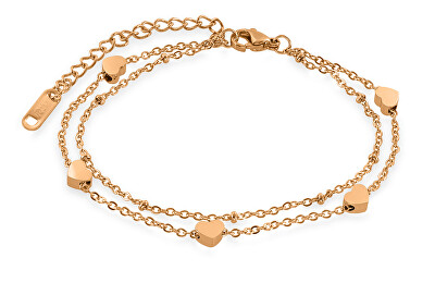 Troli - Bronzový dvojitý náramek se srdíčky Heart Rose Gold