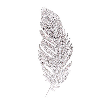 Troli - Elegantní třpytivá brož Peříčko Silver