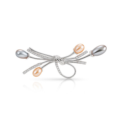 Troli - Elegantní brož s krystaly a pravými perlami Silver