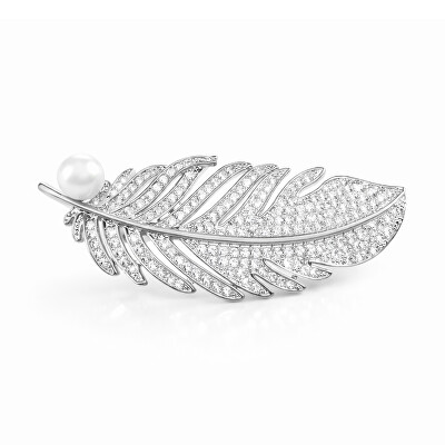 Troli - Brož pírko s pravou perlou Silver