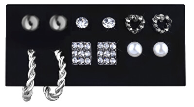 Troli - Sada kruhových náušnic a pecek se zirkony Silver (6 párů)