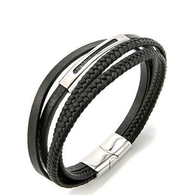 Troli - Černý kožený náramek Leather VSB003SB-PET