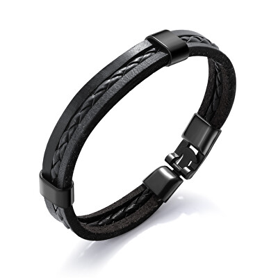 Troli - Černý kožený náramek pro muže Leather VPH1310