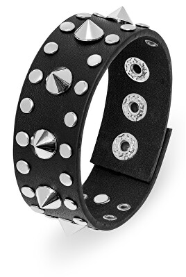 Troli - Černý kožený náramek se cvoky Leather