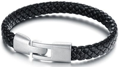 Troli - Černý pánský náramek z proplétané kůže Leather