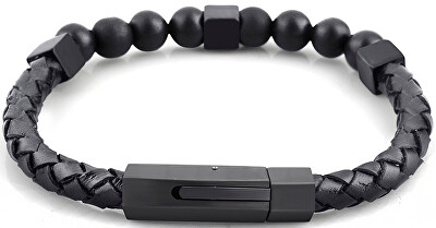 Troli - Černý stylový náramek Leather