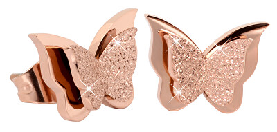 Troli - Drobné motýlí náušnice Metal Butterfly KES-048-ROSEGOLD