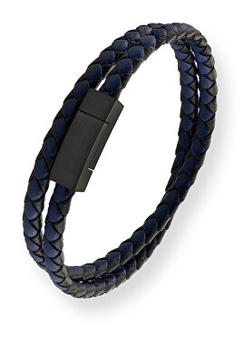 Troli - Dvojitý náramek z černé a modré kůže Leather VABOB013