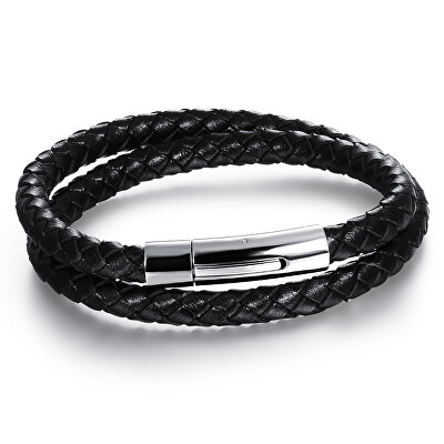 Troli - Dvojitý náramek z černé kůže Leather