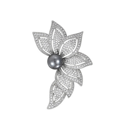 Troli - Elegantní brož s krystaly a tmavou perlou Silver