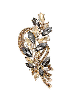 Troli - Krásná brož s černými a žlutými krystaly Větvička Gold