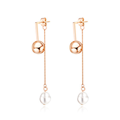 Troli - Krásné visací náušnice s perlou 2v1 Rose Gold VGE573