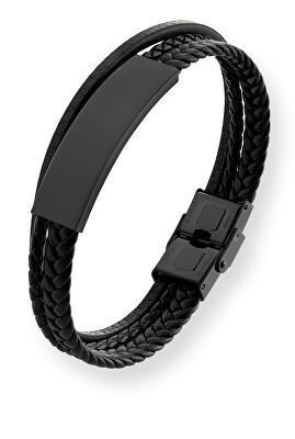 Troli - Moderní černý náramek pro muže Leather VABOB033