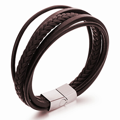 Troli - Náramek z hnědých kožených pásků Leather
