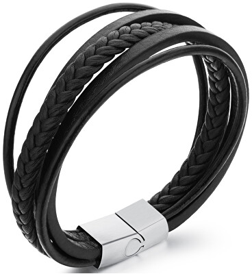 Troli - Náramek z černých kožených pásků Leather